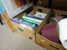 Box of books, mixed quantity of ornamental ware and lamps and three pictures