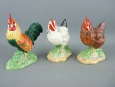Three Border Fine Arts farmyard bird figures - A4597 'Cockerel', A6126 'Chicken Light Sussex', A5251