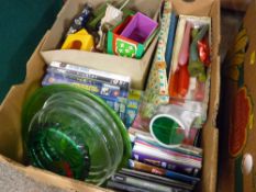 Mixed box of toys, CDs and glassware etc