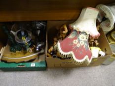 Two boxes of mixed household and decorative items including earthenware provision containers etc