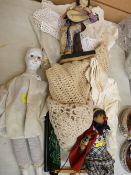 Parcel of mixed linen and ornamental dolls, string puppets etc