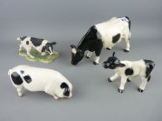 Two Coopercraft cattle, Royal Doulton model of a pig and a Border Fine Arts collie dog