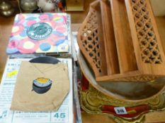 Quantity of 45rpm records, treen letter rack and bowl etc