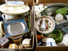 Two mixed boxes of ornamental and table crockery etc
