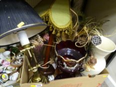 Box of mixed lamps, vases etc
