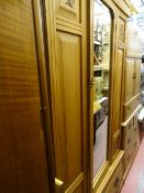 Pine single door wardrobe with lower base drawer and a smaller two short over two long drawer chest