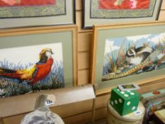 Two framed woolwork studies of pheasants
