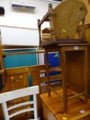 Small oak side table, firescreen and two footstools with a white painted side chair