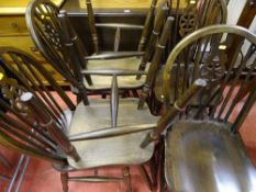 Mid Century oak dining table and six wheelback dining chairs