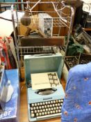 Imperial 200 portable typewriter, Simplex projector screen, block plane and a Victorian steel yard