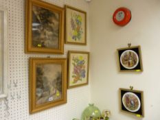 Two Victorian framed prints - countryside scenes, pair of floral prints and two 'Cries of London'