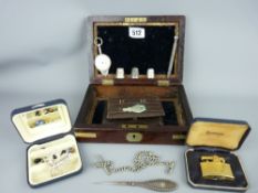 Antique rosewood and brass bounded box containing various interesting collectables