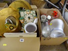 Two gilt framed circular mirrors, quantity of glassware, floral decorated jug etc