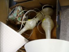 Pair of marble effect table lamps and items of quartz style stone