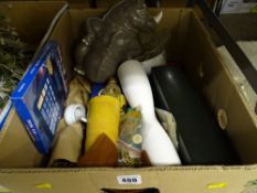 Pottery rhino biscuit jar, selection of modern vases etc