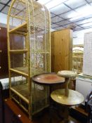 Wicker bookcase and a small tripod wine table