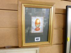 JOY FARRELL JONES RCA tempera - Oriental patterned eggcup with egg, signed label verso