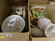 Two boxes of ornamental crockery and glassware