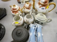 Selection of Japanese teaware, Wedgwood black basalt teapot and cover etc