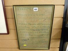 Victorian needlework sampler by 'Sarah Ellen Digby, Aged 6, 1872'