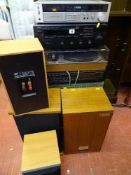 Technics cassette deck, Yamaha RX-395 RDS tuner, Yamaha CD player CDX-810, a Thorens TD160 turntable