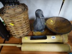 Parcel of treen including bamboo, wicker basket etc