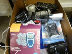 Box of mostly packaged and boxed portable players etc