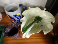 Carltonware leaf salad bowl and servers, slag glass jug and a German stein