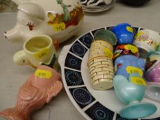 'Somewhere Town' piggy bank, novelty china eggcups etc