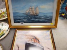 Vintage ship diorama and a Caughley porcelain plaque of 'The Titanic' leaving Southampton from the