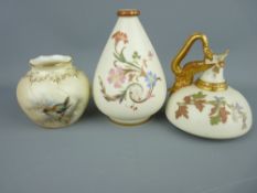 Locke & Co hand painted vase and two Royal Worcester blush decorated items (damage)