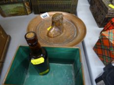 Pedestal copper dish, copper bust of Dante etc