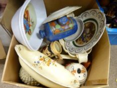 Box of decorative pottery and other collectables