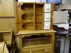 Pine entertainment stand and a wall hanging display rack with ceramic drawers