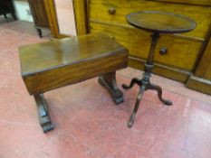 A REGENCY MAHOGANY LIDDED BIDET (lacking pan) and a reproduction mahogany wine table on a tripod