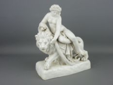 'UNA & THE LION' WHITE GLAZED PORCELAIN FIGURINE, possibly Zacharia Boyle, Hanley, 26 cms high, 21