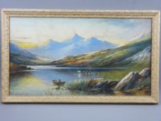 MILTON DRINKWATER watercolour - Scottish mountainscape and lake with cattle and fisherman, signed,