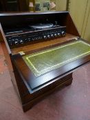 A GARRARD HIFI RADIOGRAM & SPEAKERS, housed in a period style mahogany fall front bureau, 102 cms