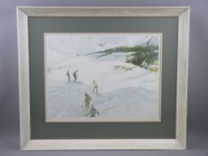 SIR WILLIAM RUSSELL FLINT rare guild stamped coloured print - five skiers on a piste, fully