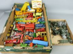 A COLLECTION OF VINTAGE PREDOMINANTLY DINKY TOY DIECAST VEHICLES and equipment along with a group of