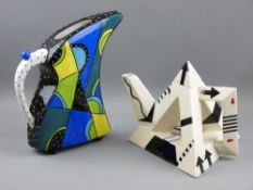 A SWINESIDE CERAMICS ANGULAR TEAPOT and a handpainted Art Deco style jug by Circular Motion, 22