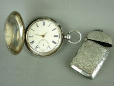 A SILVER CASED GENT'S POCKET WATCH and a chased decorated vesta case with inscription, London 1880