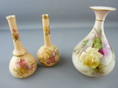 Three Royal Worcester vases, all floral decorated, nos. 293, 1215 and 1528 (damages)