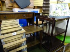 Parcel of furniture including wine rack, three tier occasional table, two tier occasional table