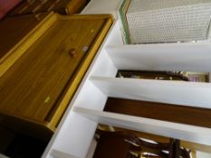 Formica fall front bureau, open shoe rack etc