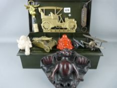 Quantity of mixed collectables including brass corkscrews, miniature cannons etc