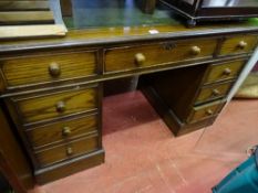 Twin pedestal desk with tooled leather top