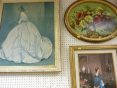 Gilt framed print - Scottie dog, large framed print - lady in long dress, oval framed print -