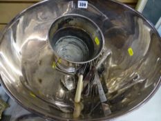 Electroplate punch bowl, ice bucket, bottle labels etc