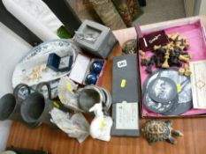 Mixed group of collectables including pewter tankards, a Plichta model of a lamb etc